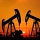 Oil rigs in sunset, created with Generative AI technology